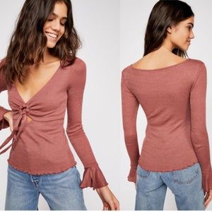Free People Say When Rose Gold Waffle Knit Metallic Cut Out Top Size Medium